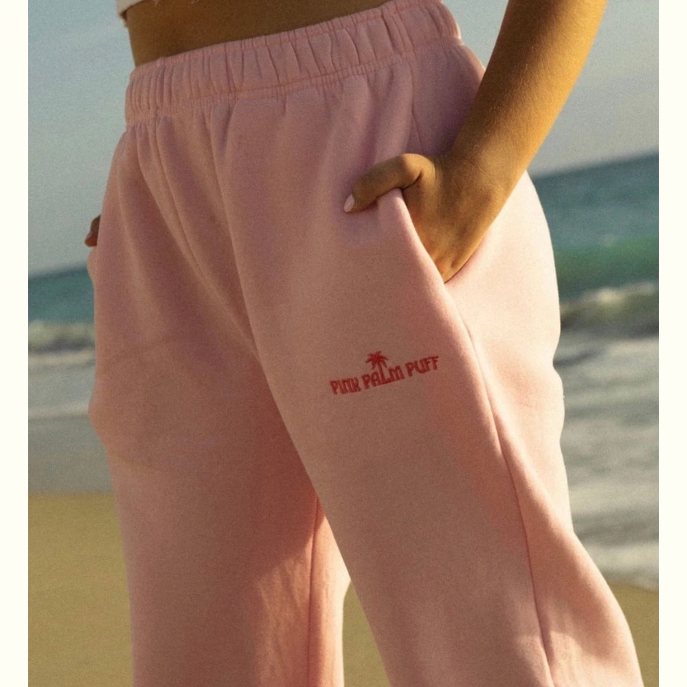 Pink palm puff sweatpants